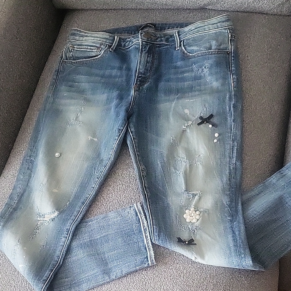Aqua Light Blue Embellished Skinny Jeans